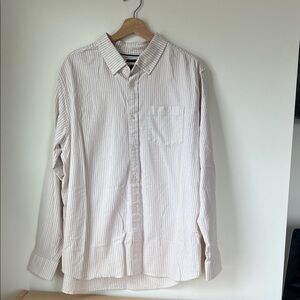 GAP Men's Light Beige Striped Button-Down Shirt